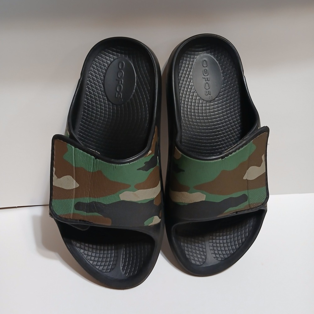 Oofos OOahh Sport Flex Camo Slide Men 6 Black Recovery Sandal Women 8 - Picture 6 of 8